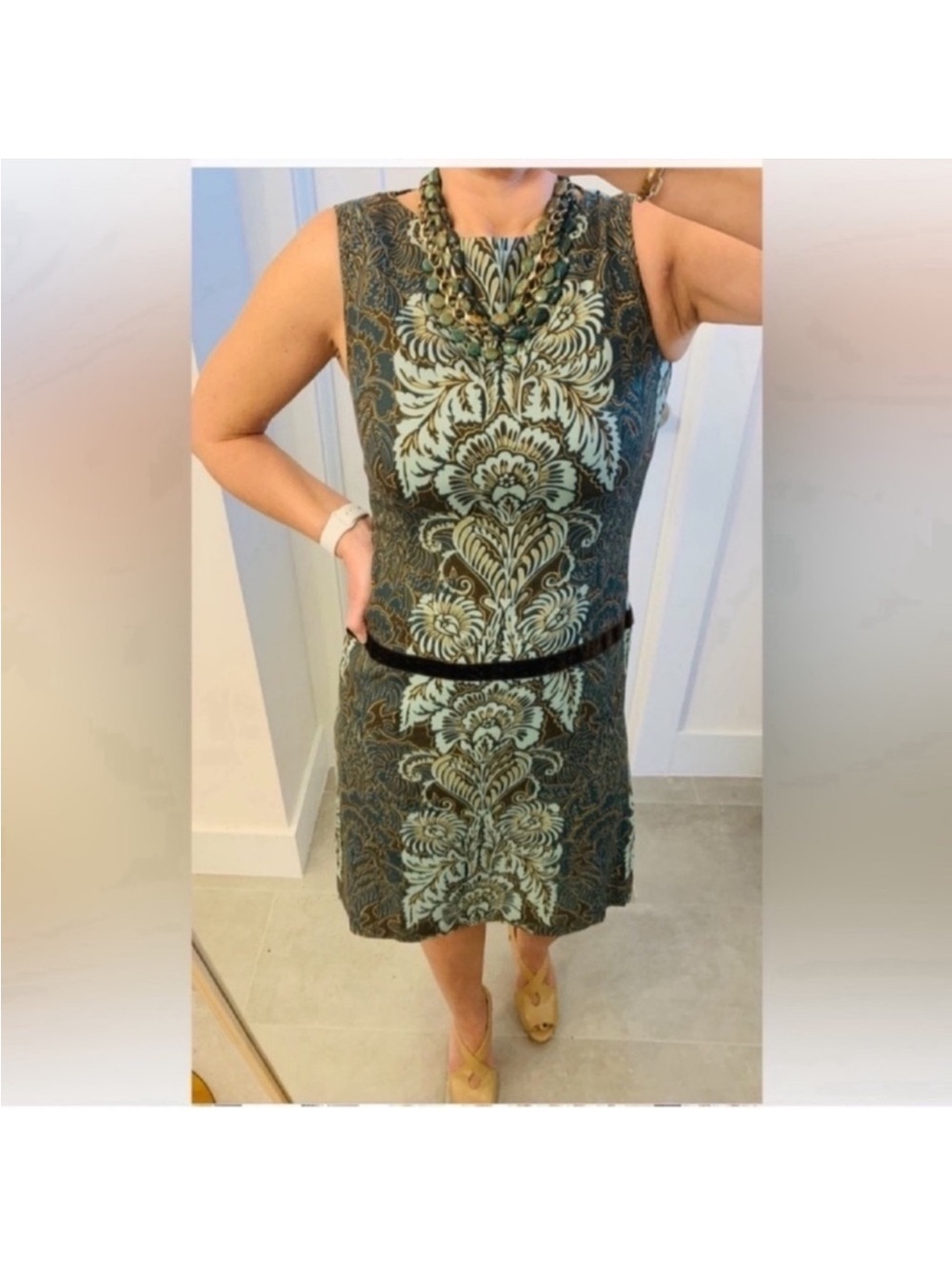 GIANNI BINI Crew Sleeveless Mini/Knee Length dress Sz 4/XS/S Green Brown